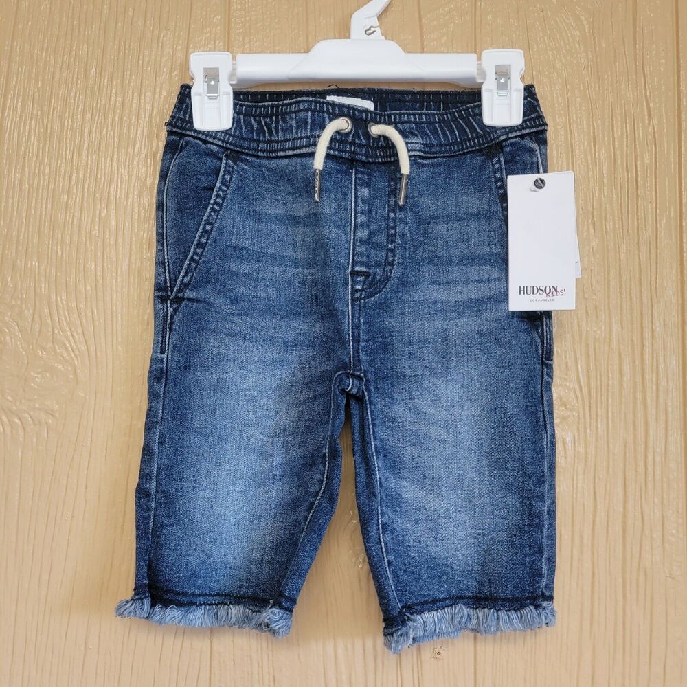 Hudson Kids Denim Pull-On Shorts Fringe Drawstring Pockets Elastic Waist sz 4